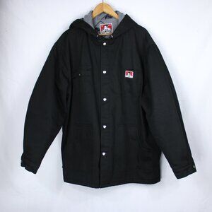 Ben Davis Men's Black Jacket Reg Fit Heavy Duty Snap Closure Hooded Jacket 2XL